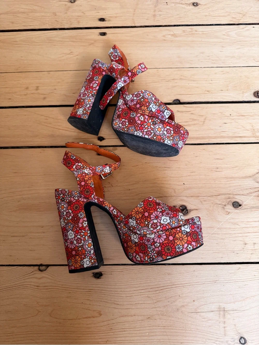 Jeffrey Campbell Floral Platform Sandals in Red - Women's Strappy Heels